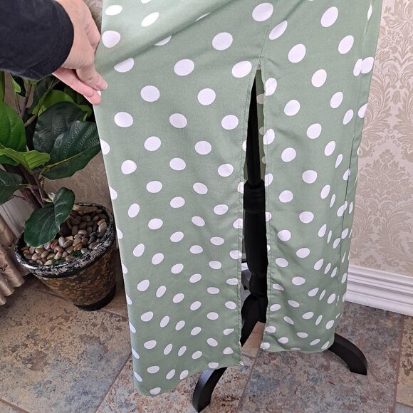 SBEtro Size Small Green Midi Dress White Polka Dots Spaghetti Straps V-Neck NWOT - Picture 4 of 14